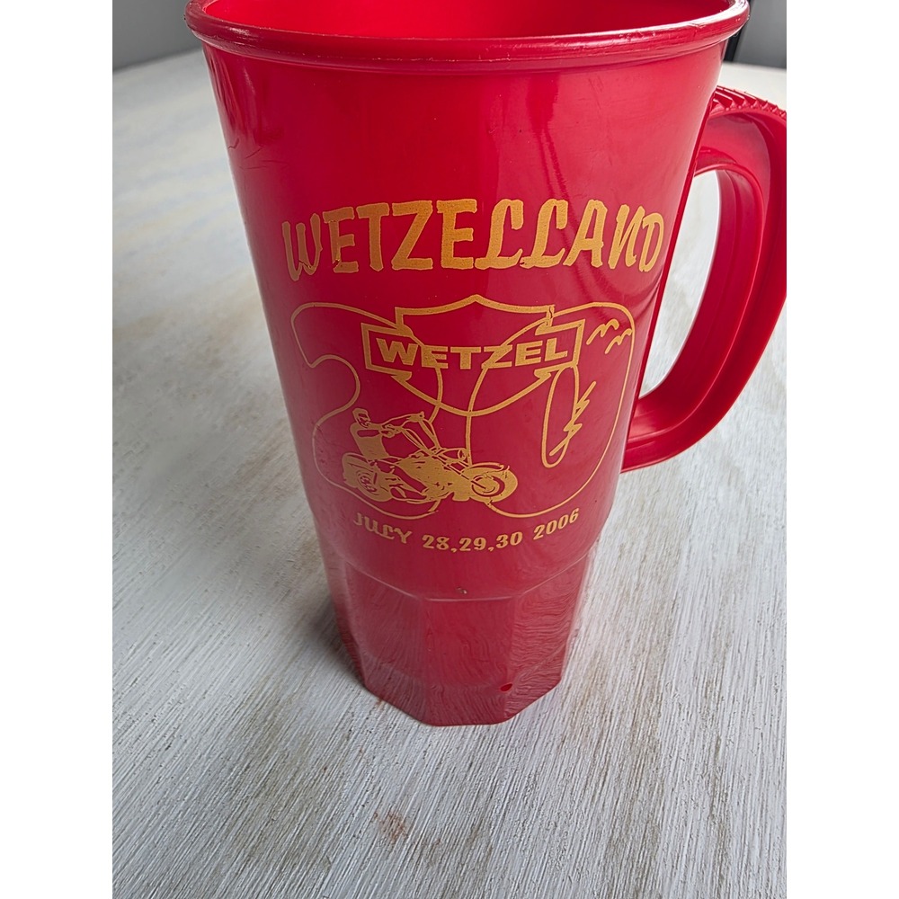 Vintage Wetzel Land 2006 Biker Motorcycle Rally Red Plastic Mug Y2K Souvenir